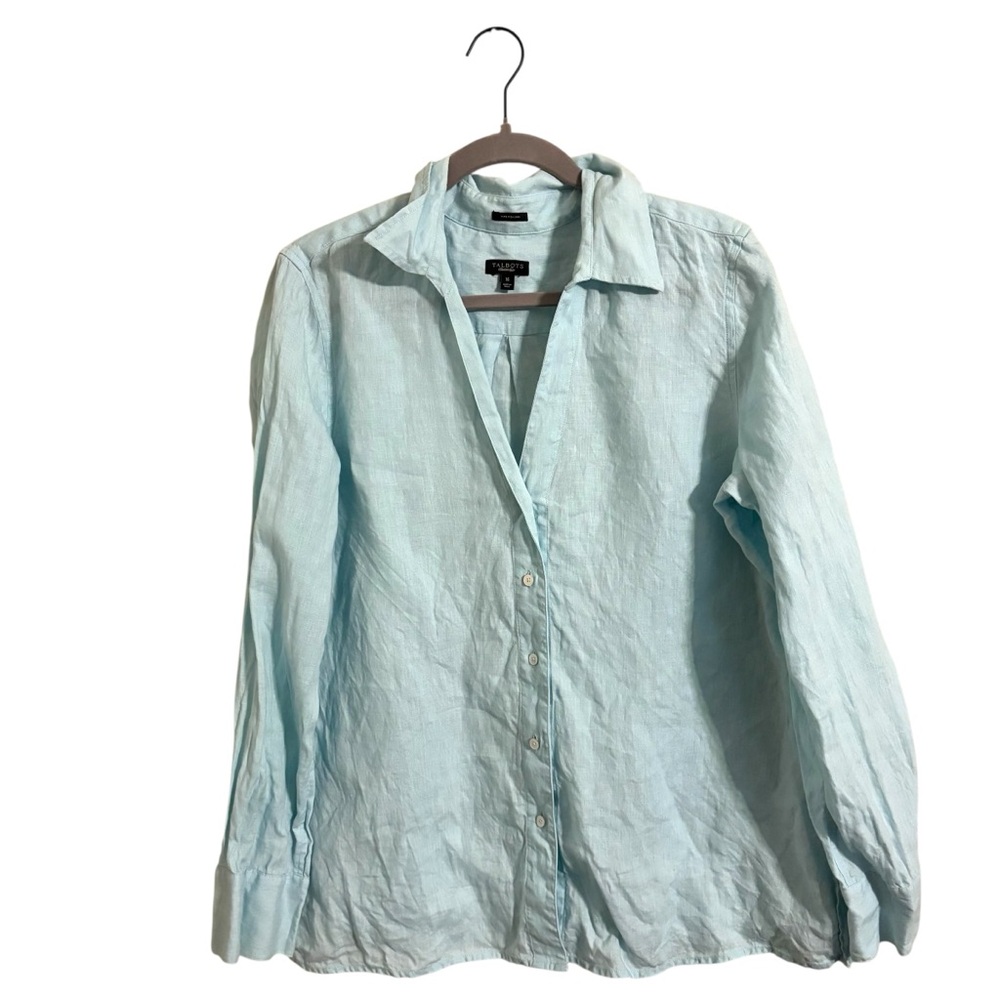 Talbots Light Blue Pure Irish Linen Long Sleeve Button Up Shirt Size 16‎